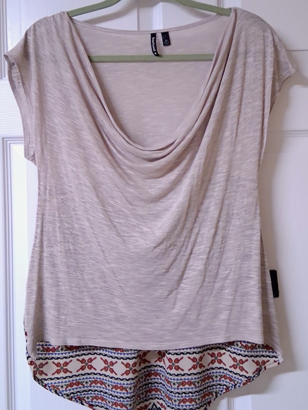 HeartSoul Cream Cowl Neck Top with High Low Patterned Back - Picture 2 of 7